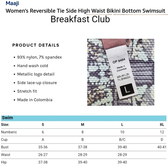 Maaji high waist bottoms tie side Breakfast Club L - Picture 7 of 8